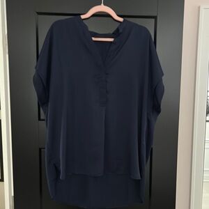 Lane Bryant Navy Mandarin Collar Short Sleeve High/Low.Size 14/16.100% Polyester